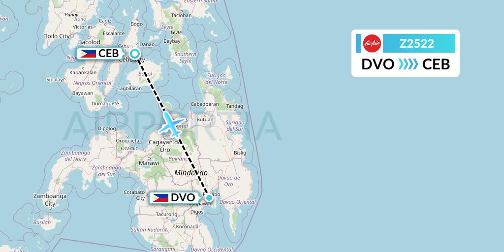 Z2522 Philippines AirAsia Flight Map: Davao City to Cebu