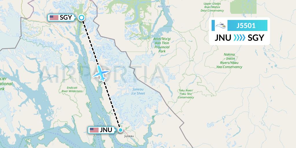 J5501 Alaska Seaplane Service Flight Map: Juneau to Skagway