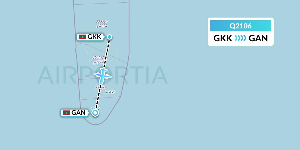 Q2106 Maldivian Flight Map: Kooddoo Island to Gan Island