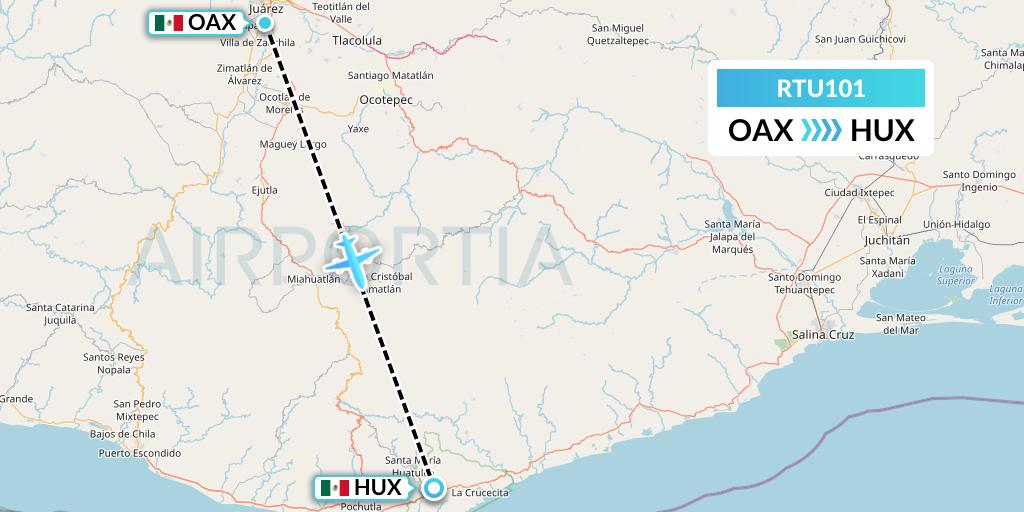 RTU101 Aerotucan Flight Map: Oaxaca to Huatulco