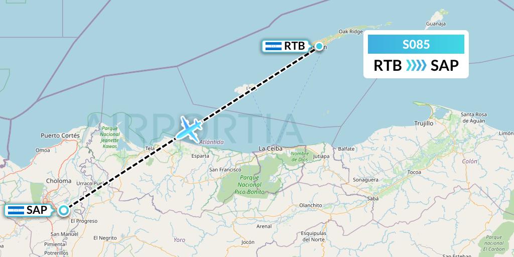 S085 Aerolineas Sosa Flight Map: Roatan to San Pedro Sula