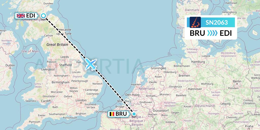 SN2063 Brussels Airlines Flight Map: Brussels to Edinburgh