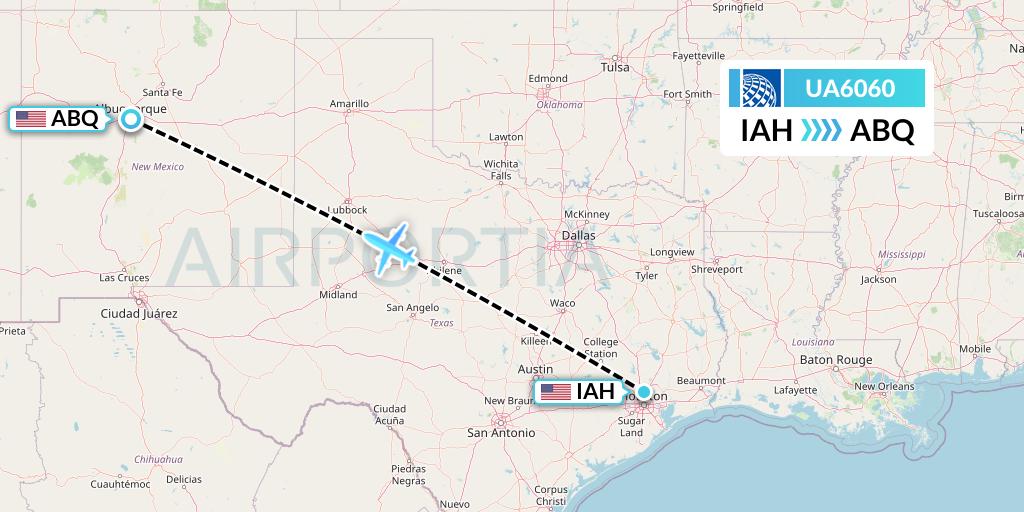 UA6060 United Airlines Flight Map: Houston to Albuquerque