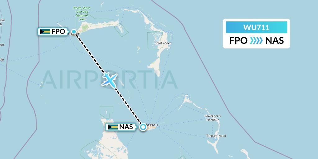 WU711 Western Air Flight Map: Freeport to Nassau