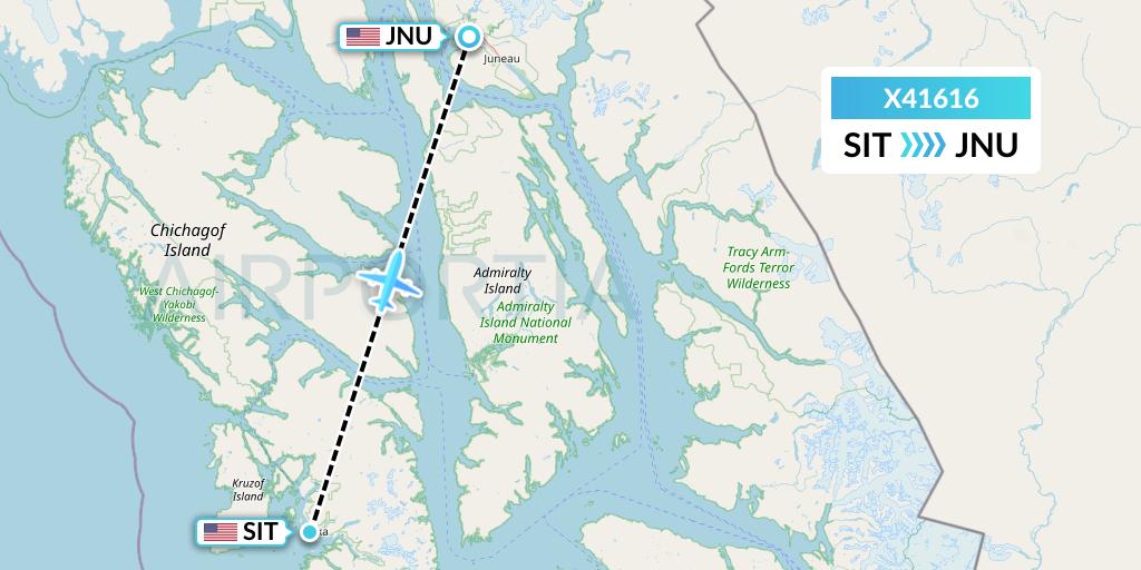 X41616 Air Excursions Flight Map: Sitka to Juneau