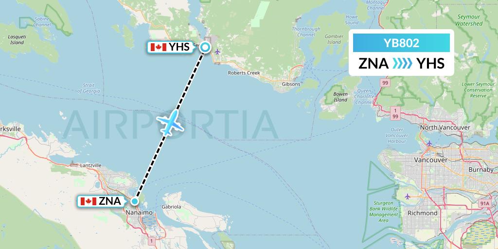 YB802 Harbour Air Seaplanes Flight Map: Nanaimo to Sechelt