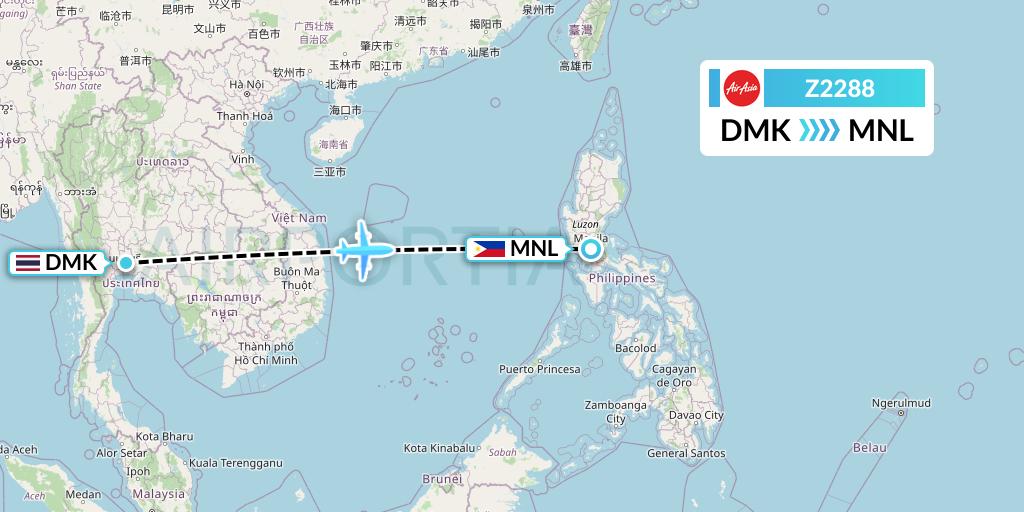Z2288 Philippines AirAsia Flight Map: Bangkok to Manila