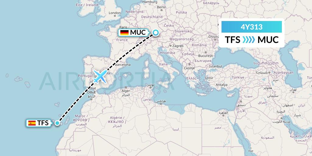 4Y313 Eurowings Discover Flight Map: Tenerife to Munich