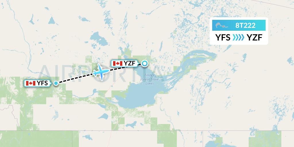 8T222 Air Tindi Flight Map: Fort Simpson to Yellowknife
