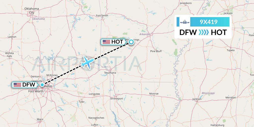 9X419 Southern Airways Express Flight Map: Dallas to Hot Springs