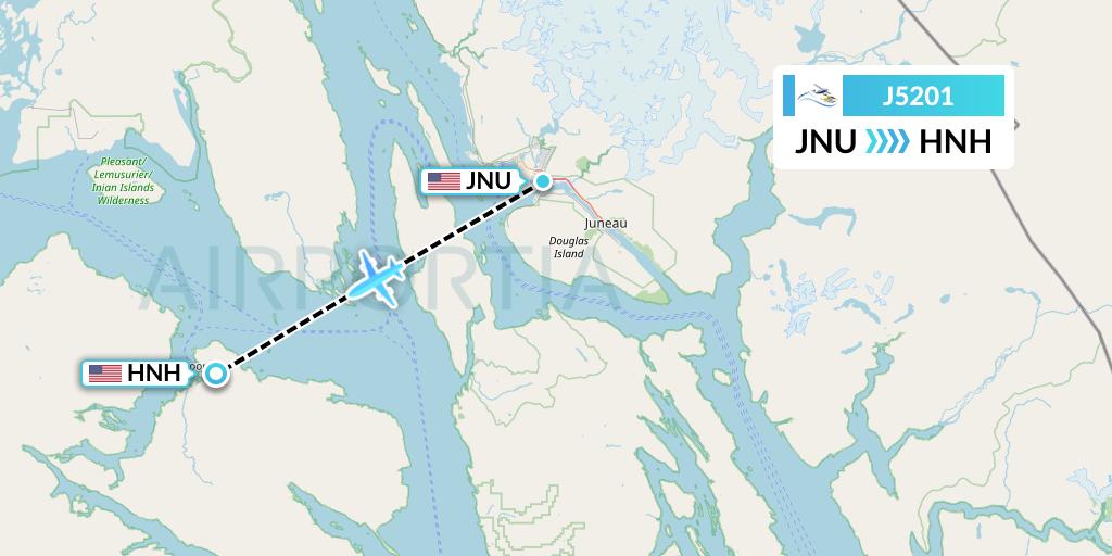 J5201 Alaska Seaplane Service Flight Map: Juneau to Hoonah
