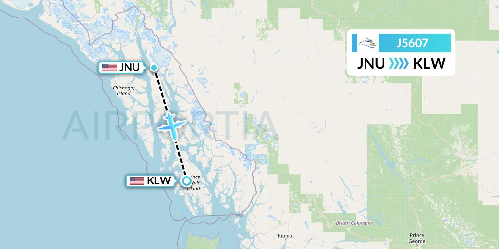 J5607 Alaska Seaplane Service Flight Map: Juneau to Klawock