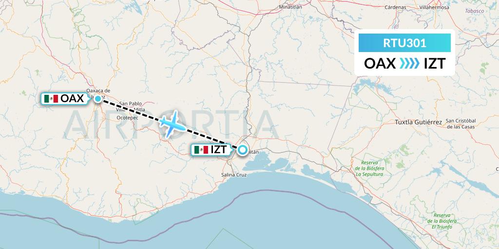 RTU301 Aerotucan Flight Map: Oaxaca to Mexico