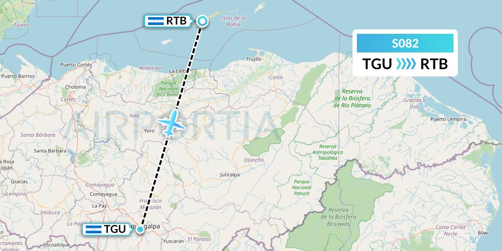 S082 Aerolineas Sosa Flight Map: Tegucigalpa to Roatan