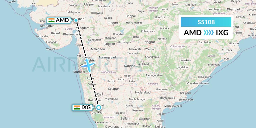 S5108 Star Air Flight Map: Ahmedabad to Belgaum