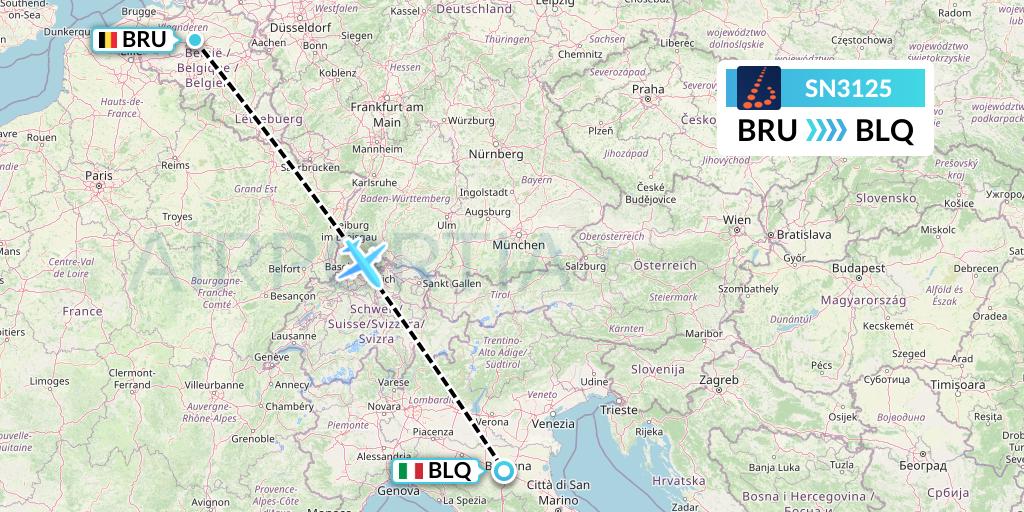 SN3125 Brussels Airlines Flight Map: Brussels to Bologna