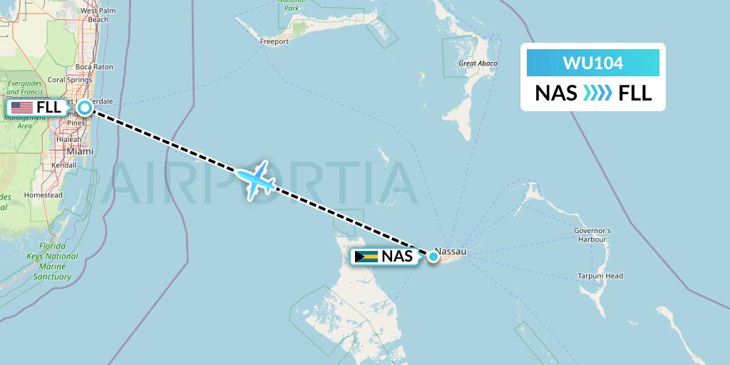 WU104 Western Air Flight Map: Nassau to Fort Lauderdale