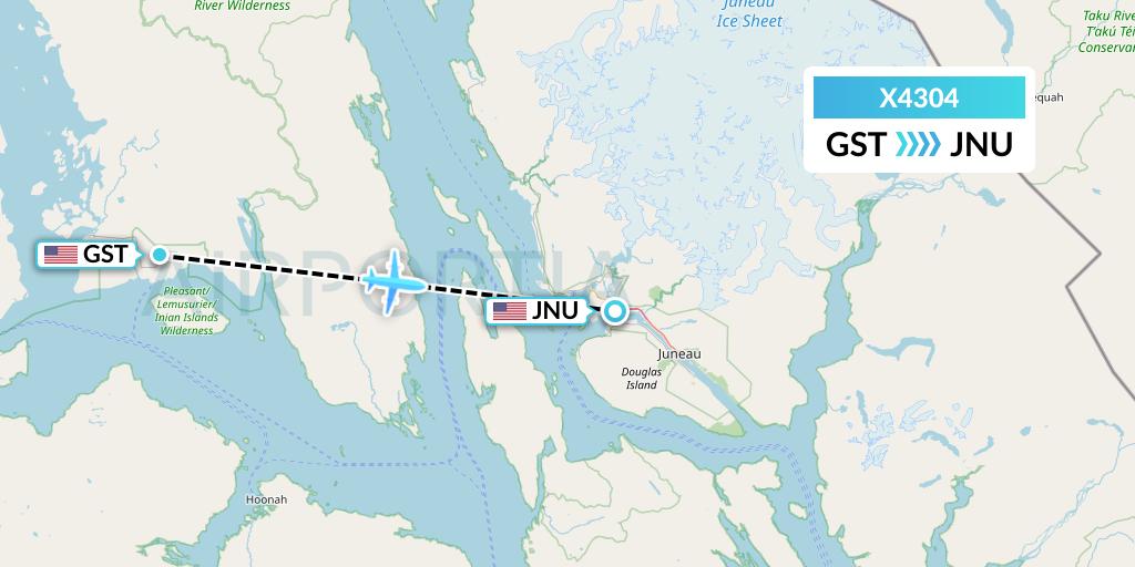 X4304 Air Excursions Flight Map: Gustavus to Juneau