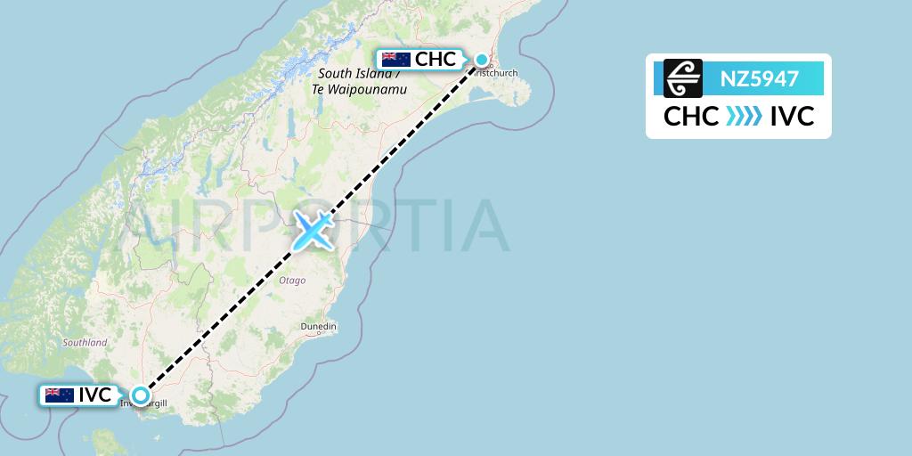NZ5947 Air New Zealand Flight Map: Christchurch to Invercargill