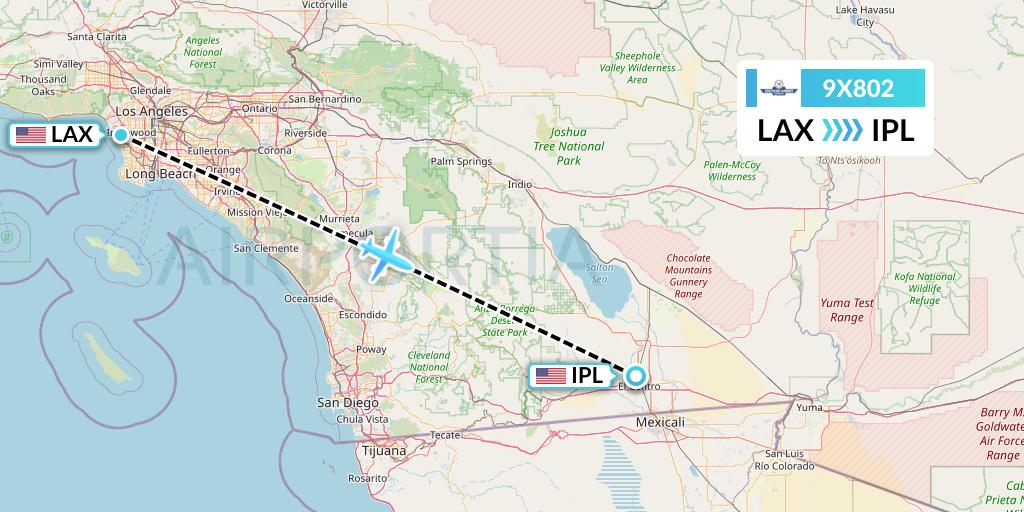 9X802 Southern Airways Express Flight Map: Los Angeles to Imperial