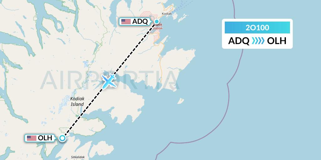 2O100 Island Air Service Flight Map: Kodiak to Old Harbor