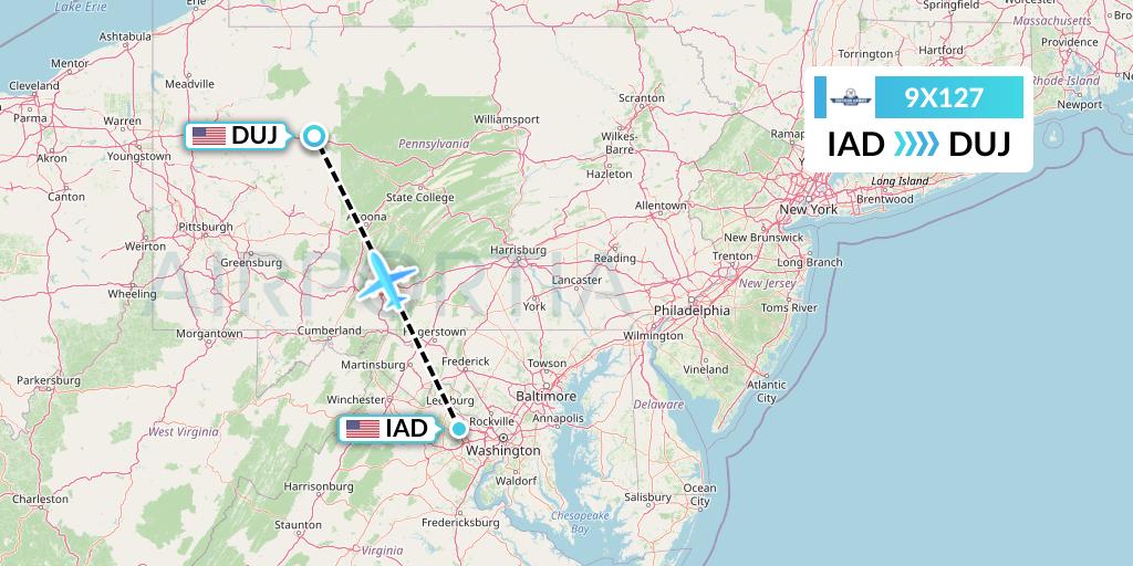 9X127 Southern Airways Express Flight Map: Washington to Dubois