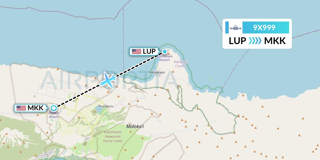 9X999 Southern Airways Express Flight Map: Kalaupapa to Kaunakakai