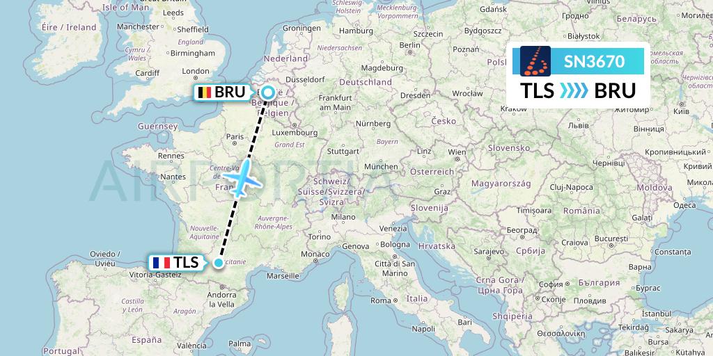 SN3670 Brussels Airlines Flight Map: Toulouse to Brussels
