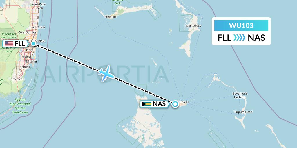 WU103 Western Air Flight Map: Fort Lauderdale to Nassau