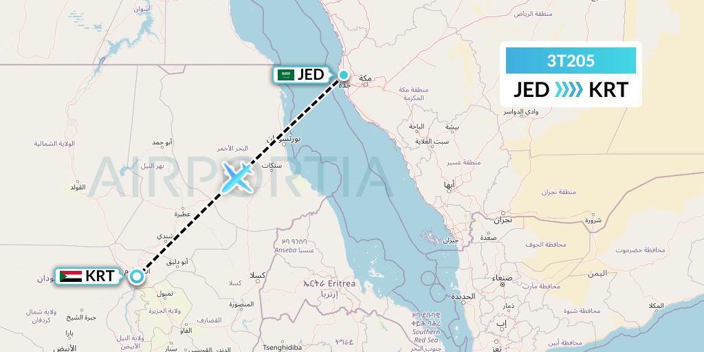 3T205 Tarco Airlines Flight Map: Jeddah to Khartoum