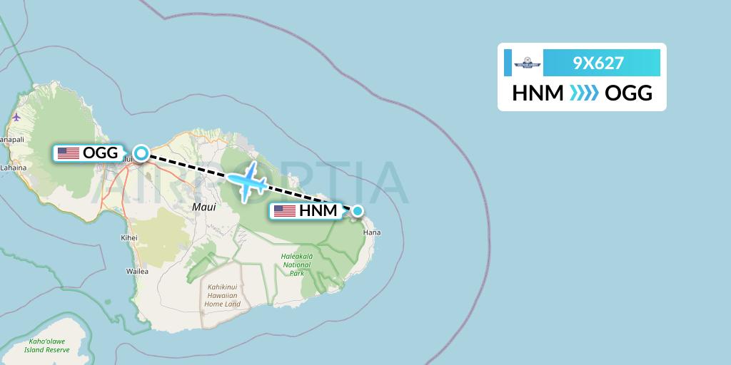 9X627 Southern Airways Express Flight Map: Hana to Kahului