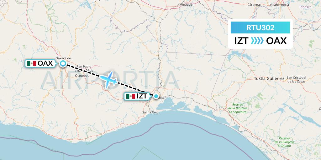 RTU302 Aerotucan Flight Map: Mexico to Oaxaca