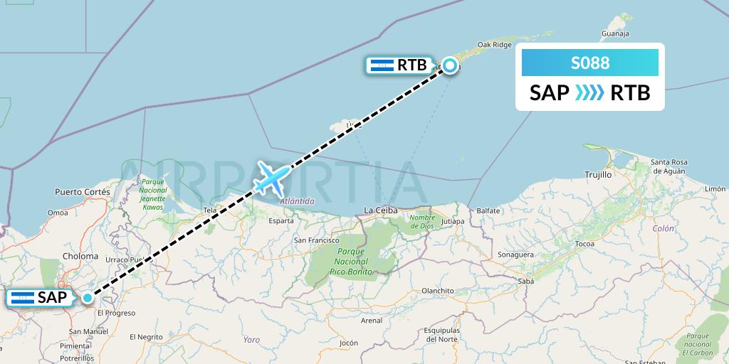 S088 Aerolineas Sosa Flight Map: San Pedro Sula to Roatan