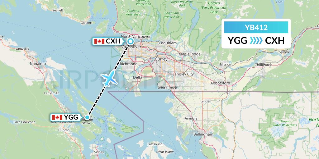 YB412 Harbour Air Seaplanes Flight Map: Ganges Harbor to Vancouver