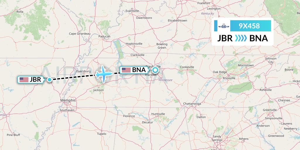 9X458 Southern Airways Express Flight Map: Jonesboro to Nashville