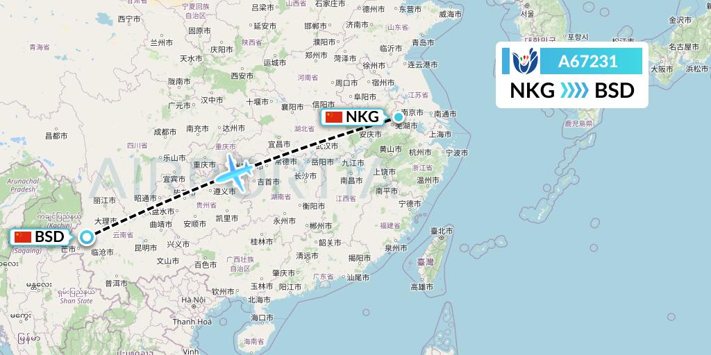 A67231 Hongtu Airlines Flight Map: Nanjing to Baoshan