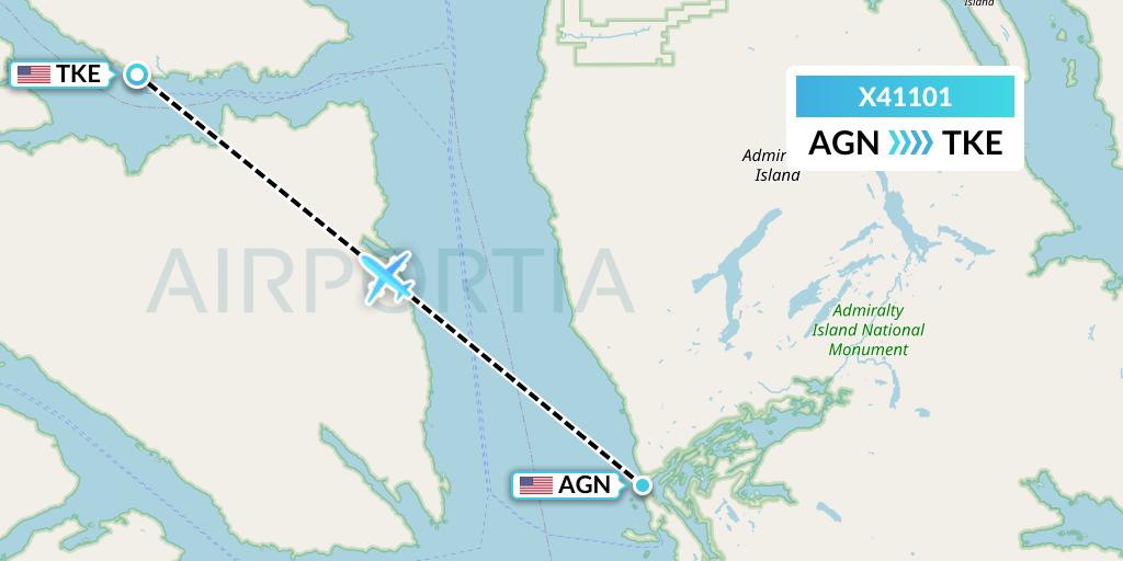 X41101 Air Excursions Flight Map: Angoon to Tenakee Springs