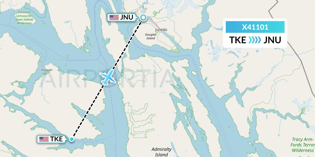 X41101 Air Excursions Flight Map: Tenakee Springs to Juneau