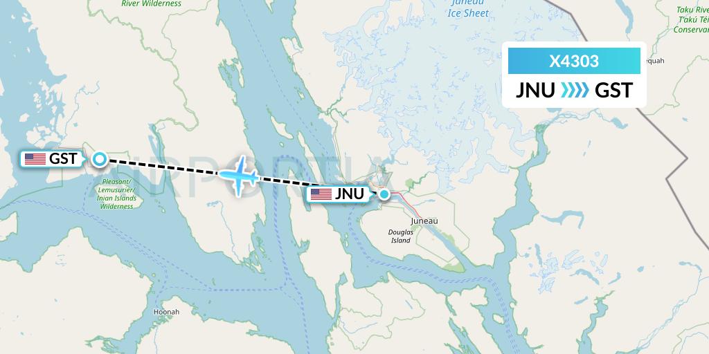 X4303 Air Excursions Flight Map: Juneau to Gustavus
