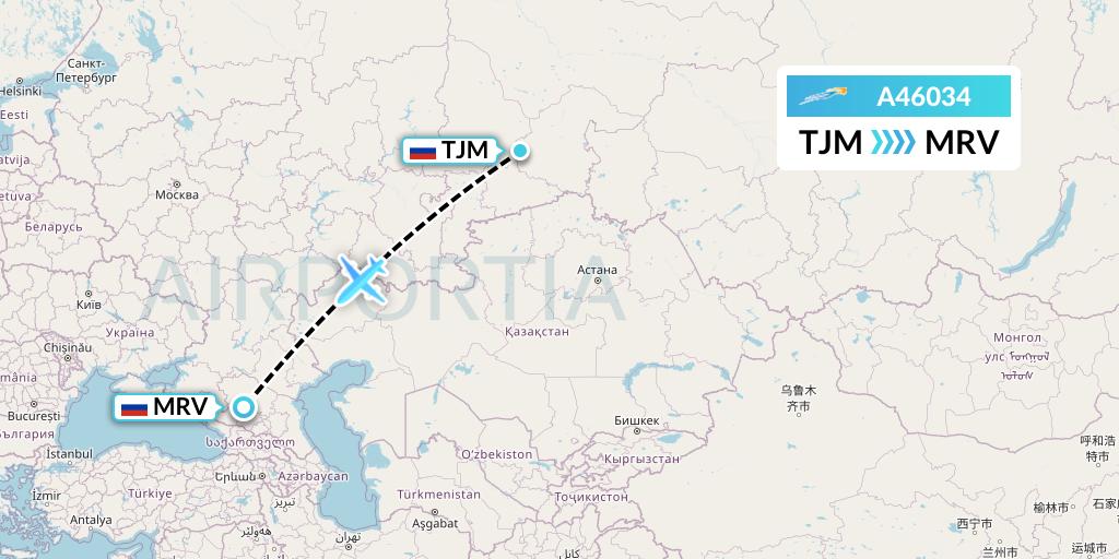 A46034 Azimuth Airlines Flight Map: Tyumen to Mineralnye Vody