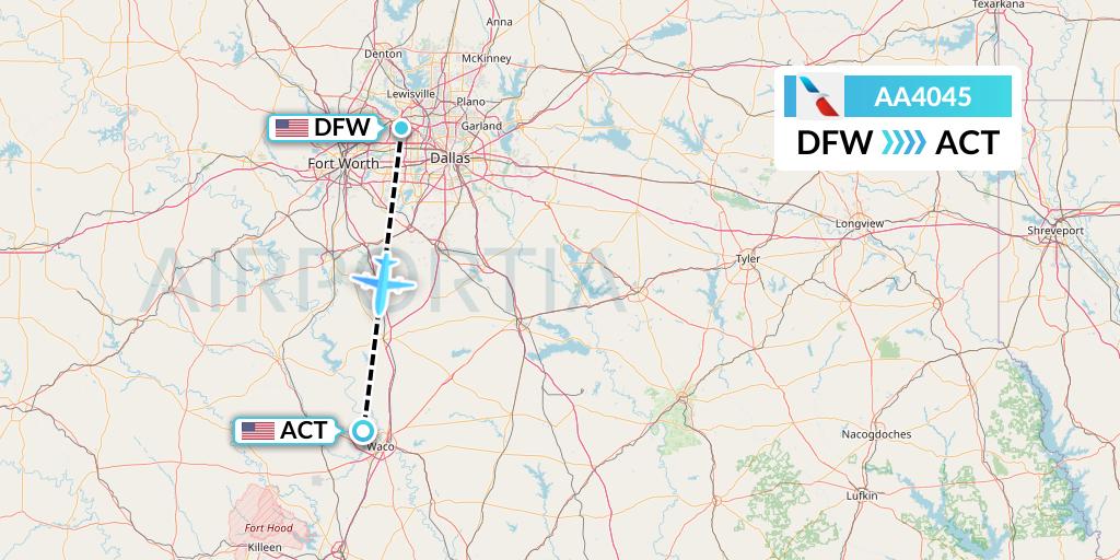 AA4045 American Airlines Flight Map: Dallas to Waco