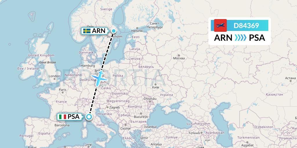 D84369 Norwegian Air International Flight Map: Stockholm to Pisa