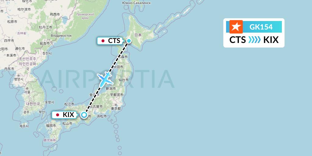 GK154 JetStar Japan Flight Map: Sapporo to Osaka