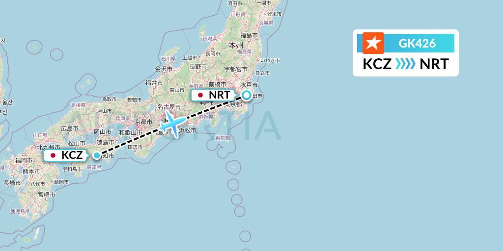 GK426 JetStar Japan Flight Map: Nankoku to Tokyo