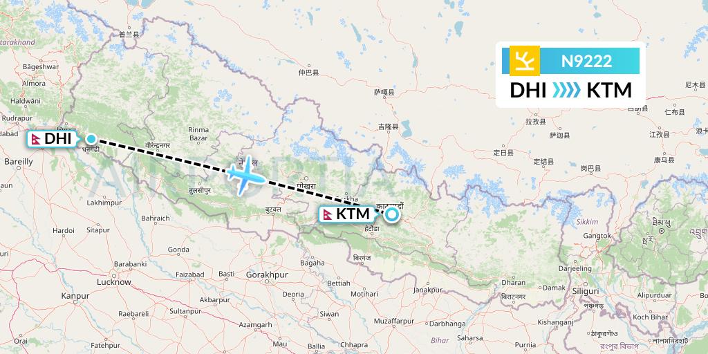 N9222 Shree Airlines Flight Map: Dhangarhi to Kathmandu