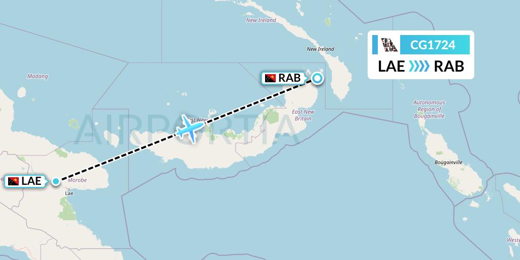 CG1724 Airlines PNG Flight Map: Lae to Tokua