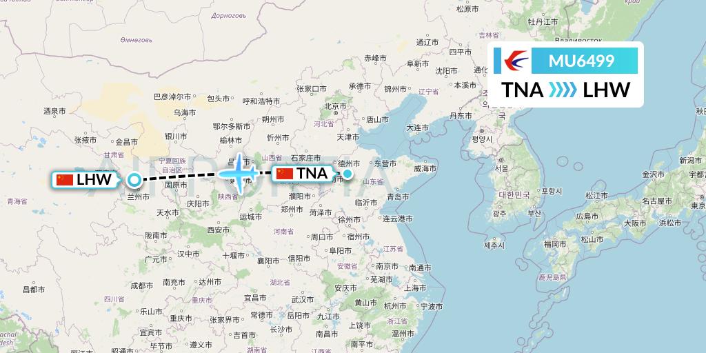 MU6499 China Eastern Airlines Flight Map: Jinan to Lanzhou