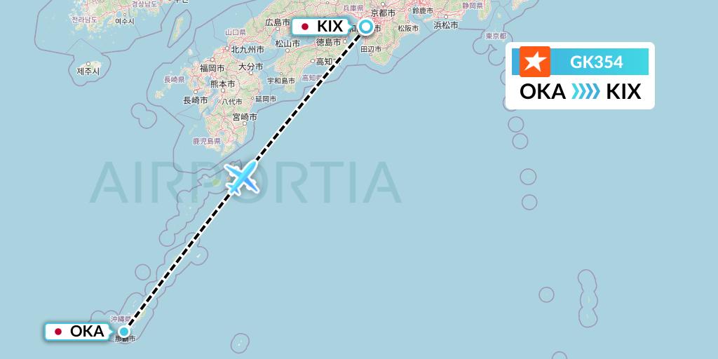 GK354 JetStar Japan Flight Map: Naha to Osaka