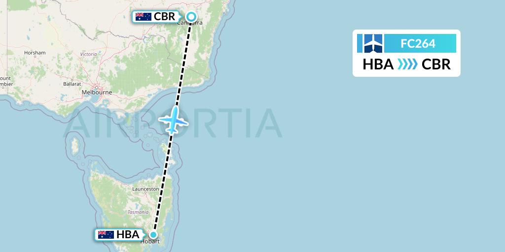 FC264 Fly Corporate Flight Map: Hobart to Canberra