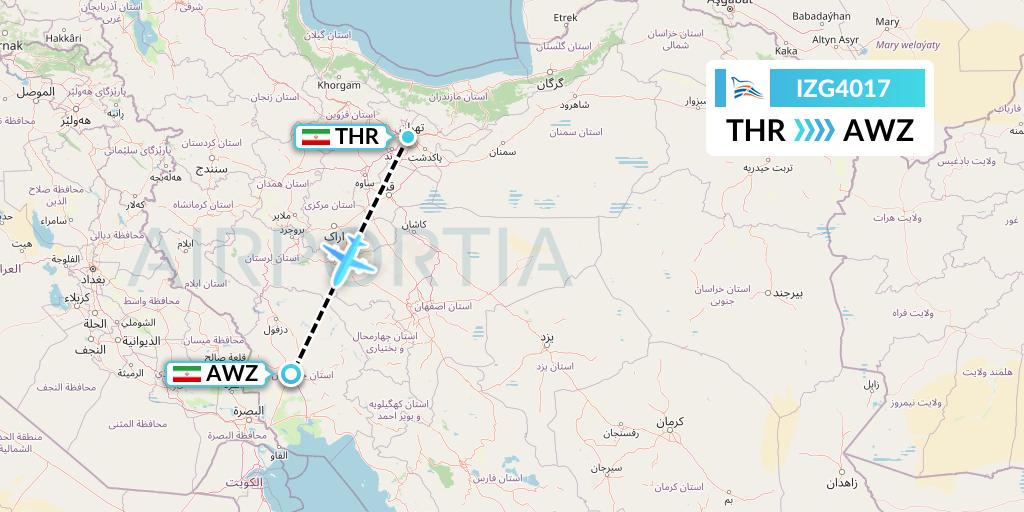 IZG4017 Zagros Airlines Flight Map: Tehran to Ahvaz